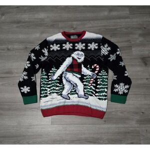 Ugly Christmas Sweater Funny Yeti Abominable Snowman Black Light Up  Size 2XL